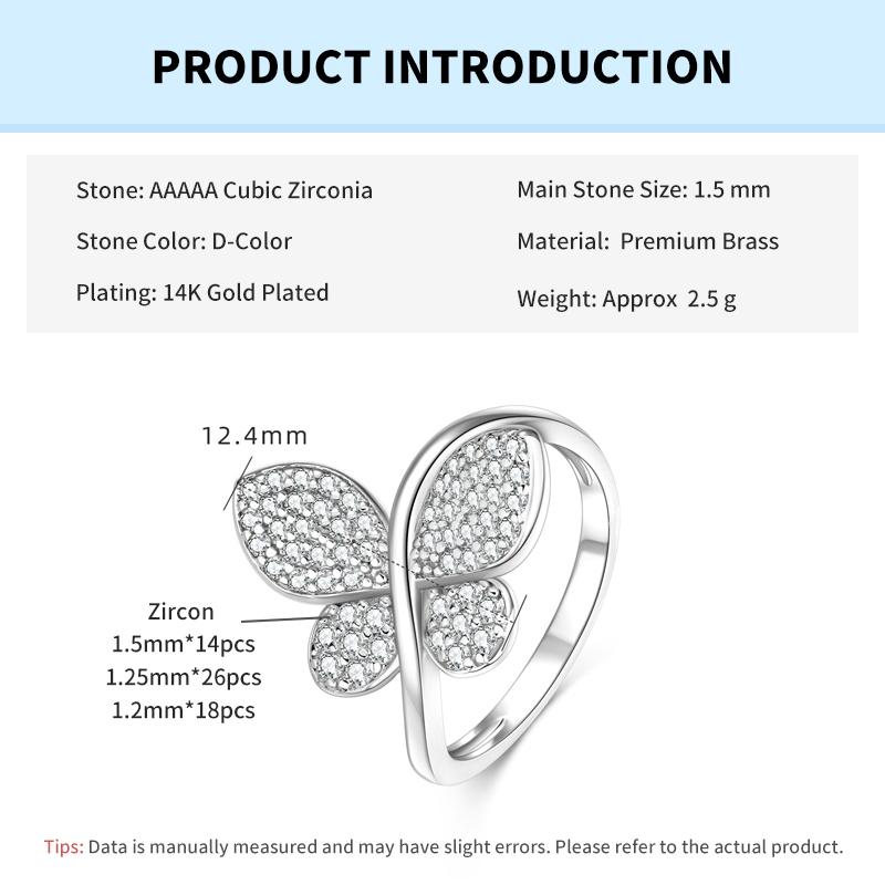 Rrjzz Luxury Micro-pave Cubic Zirconia Women Butterfly Engagement Ring 14K Plated CZ Diamond Band Ring Birthday Jewelry Gifts 5