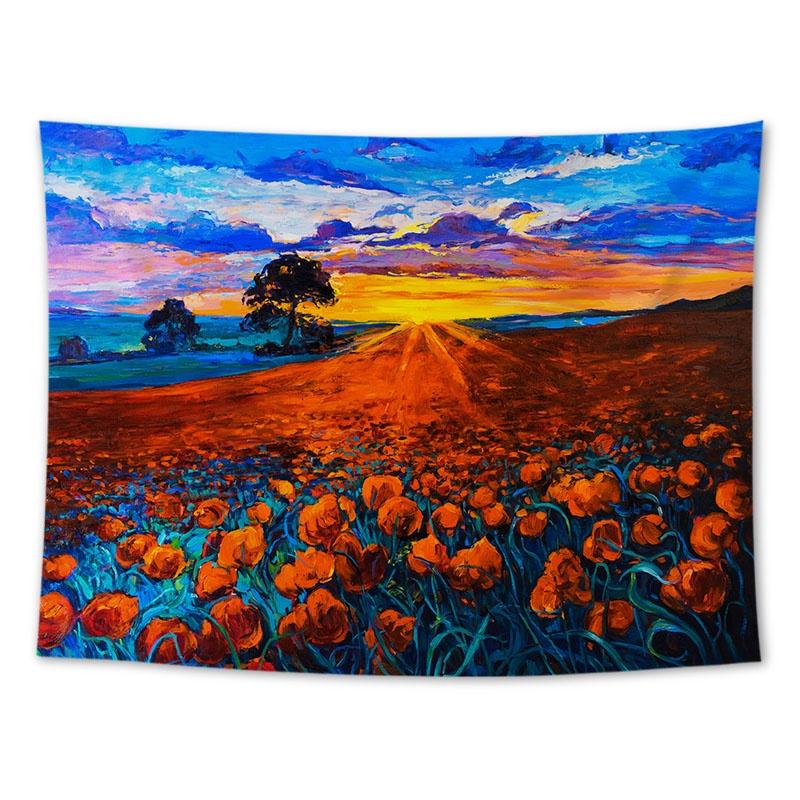 Tapiserie suspendată pe perete Floarea-soarelui Lavandă Pictură în ulei Peisaj Decorare cameră Pânză de fundal