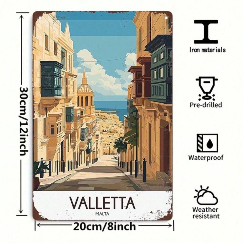Vintage Metal Wall Sign Malta Street Scene Retro Decor 30x20cm