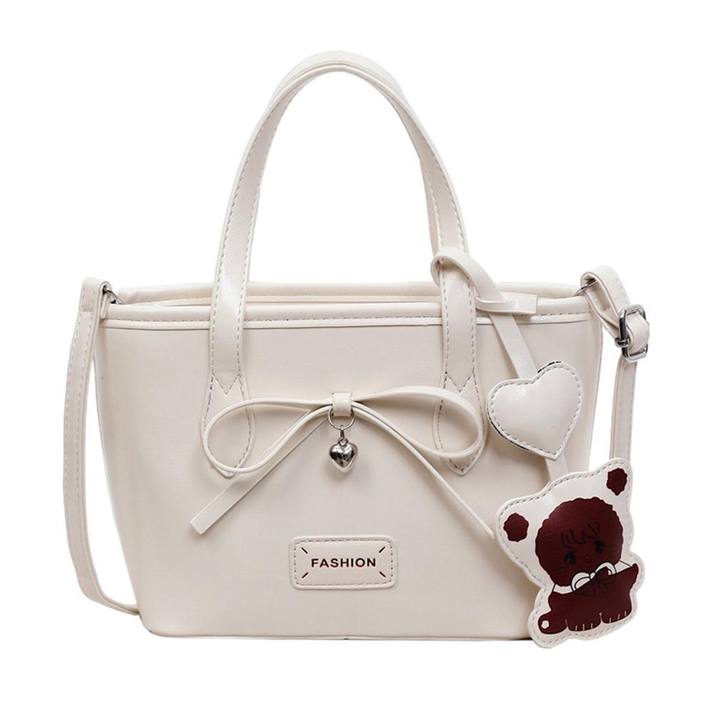 New Bow Decorated PU Leather Crossbody Bag Solid Color Casual Sling Small Bag Simple Style Hand Carry Purse for Women Use