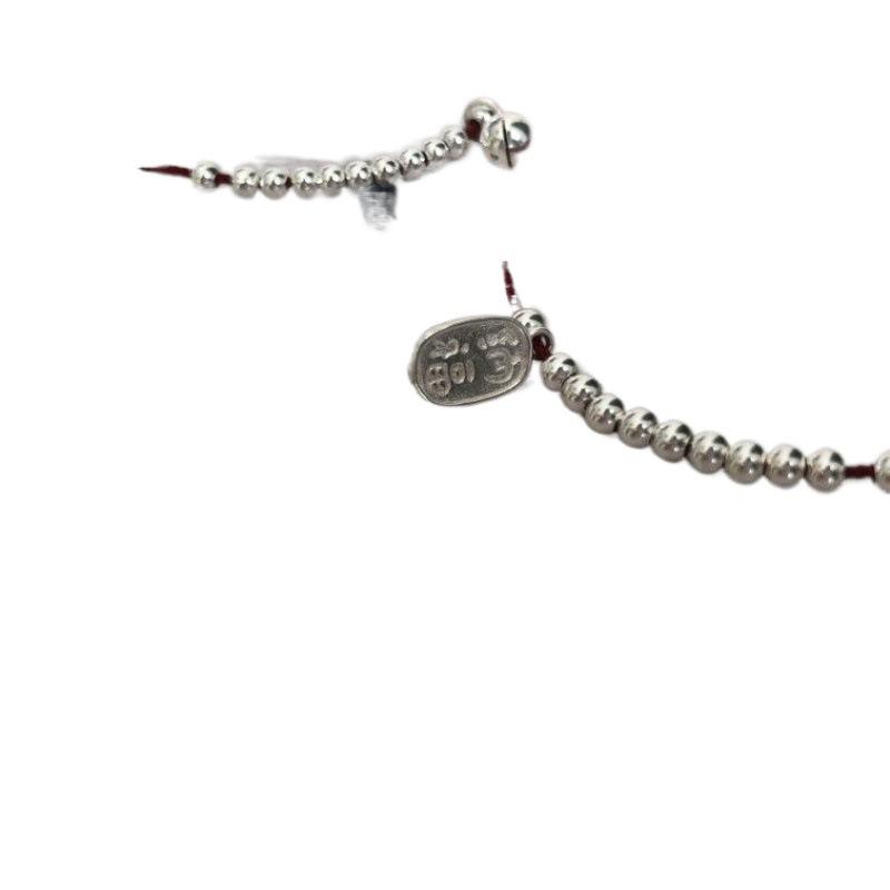 Benmingnian Red Rope Bracelet with Silver Bead & Bell Pendant - Women's Hand-Woven Anklet for Peace and Fortune