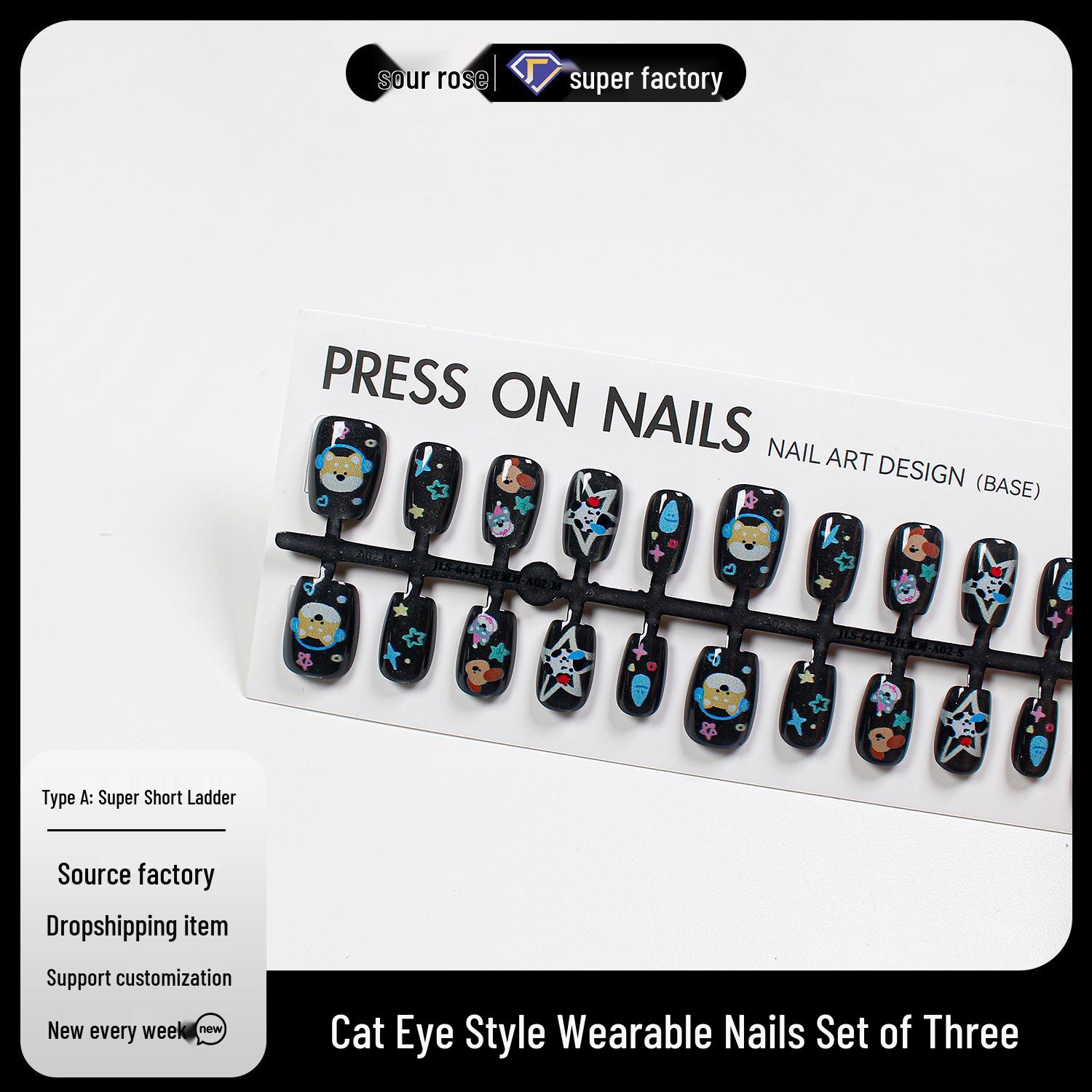 

Jiaolong Cartoon Puppy Party Cat Eye Wearable Removable Handmade Nail Pieces