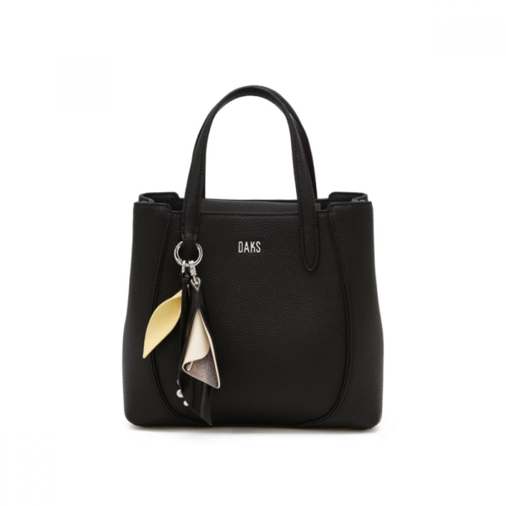 Dcba6e555bk [ria] Black Cowhide Flower Charm Tote Bag S
