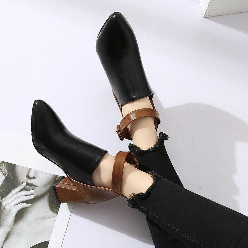 Pointed Toe Heeled Ankle Boots for Women Spring Autumn Color Blocking Woman Short Shoes On Promotion Large Size Warm Pu Booties