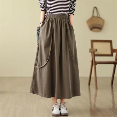 Saia meio corpo feminina verão casual versátil elástica saia feminina solta confortável tamanho grande saia plissada