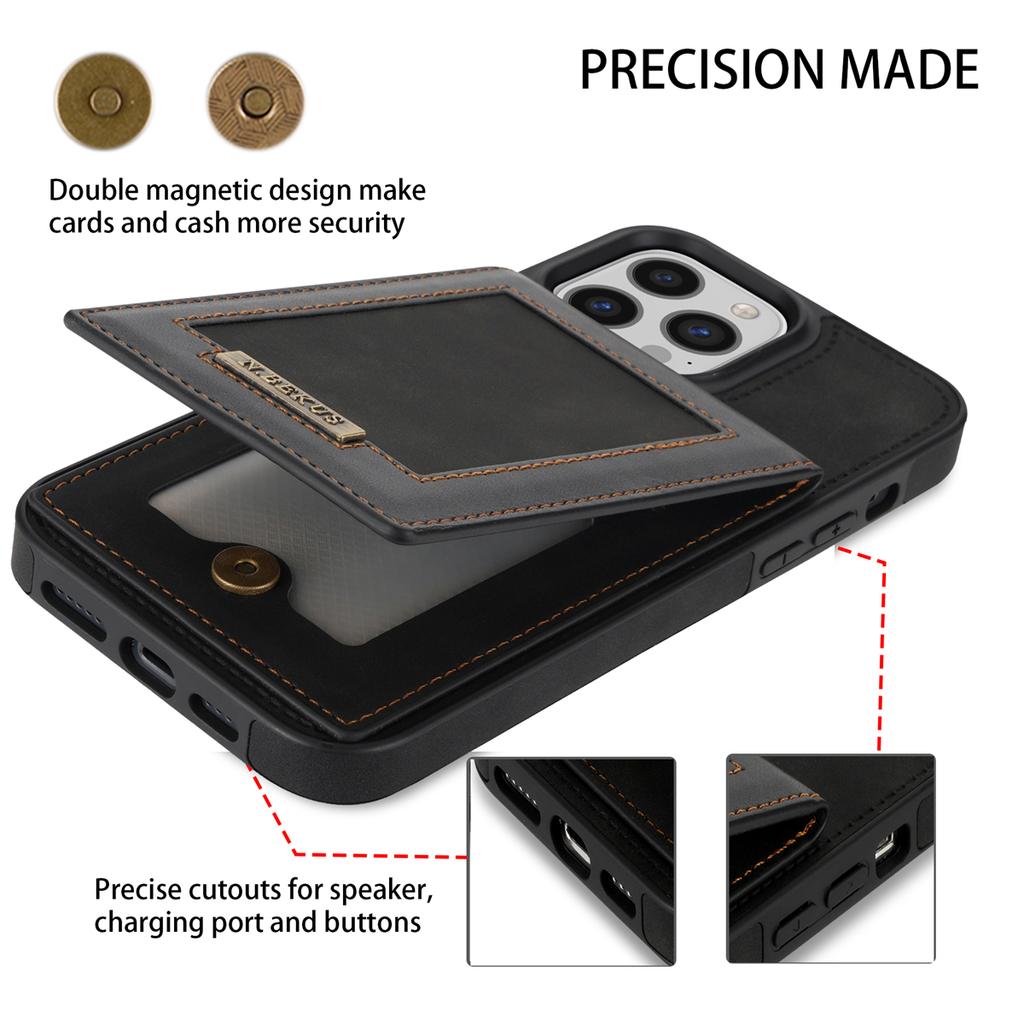 N.BEKUS For iPhone 16 Pro Kickstand Case RFID Blocking Leather+TPU Phone Cover with Card Slots