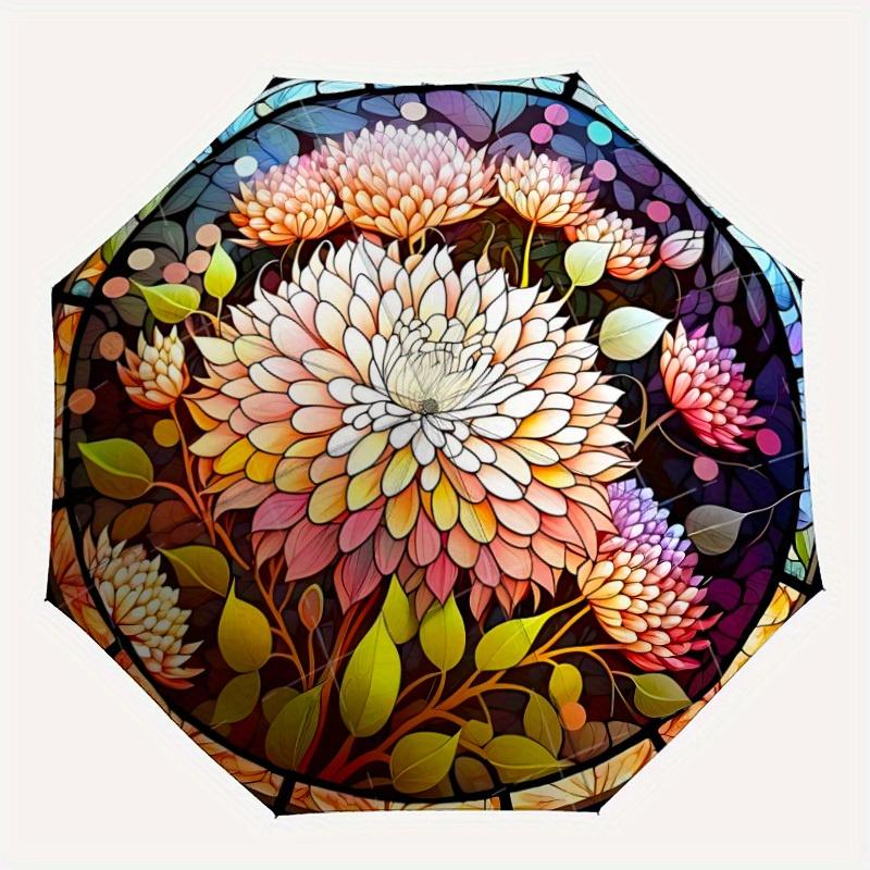 

1pc Stained Flowers Automatic Open/Close Umbrella, Portable Folding umbrella for Everyday Use yy250826042