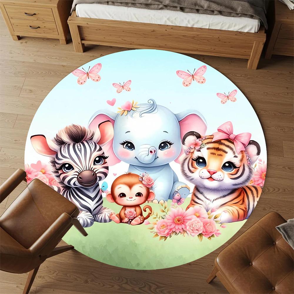 1pc Jungle Friends Round Chair mat Area Rug - Non-Slip, Floor Mat for Office, Bedroom, home decor Christmas Gift p0811041