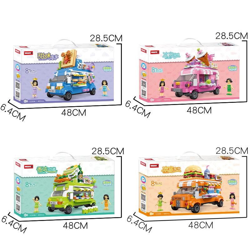 Fată Înghețată Fast Food Food Truck Jucării Căsuță de Joacă Bricolaj Particule Mici Bloc de Construcție Curs de Antrenament Cadou Model