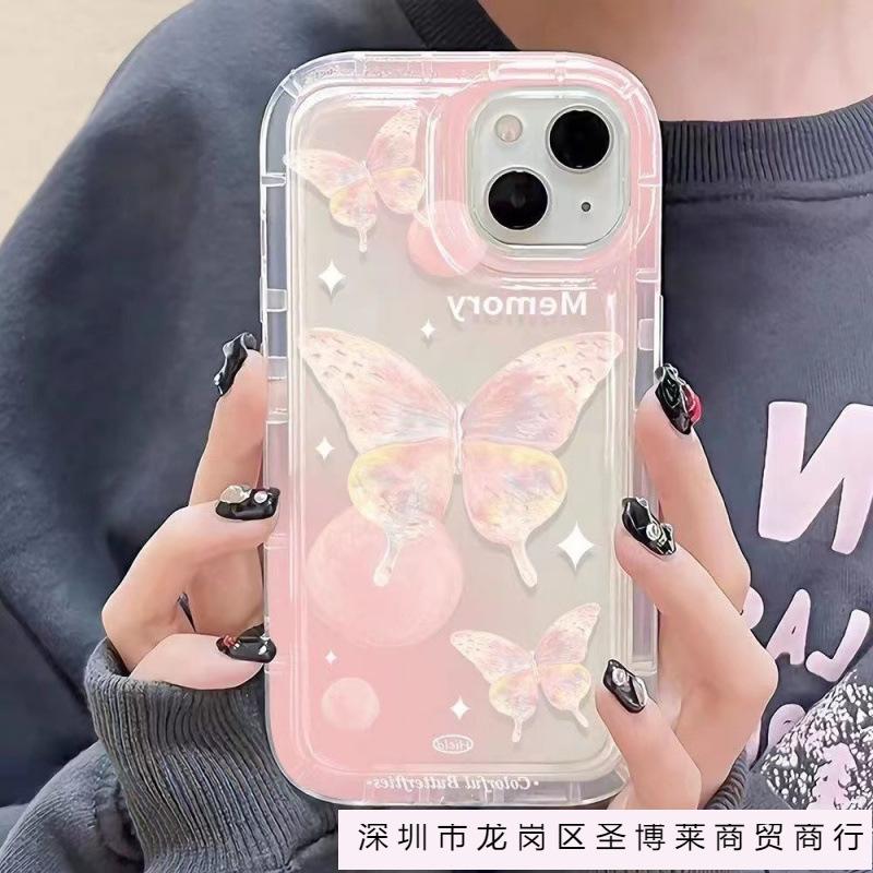Pastel butterfly for Apple 16promax mobile phone case 15 transparent iPhone14 Europe and America 13 airbag 12 girl