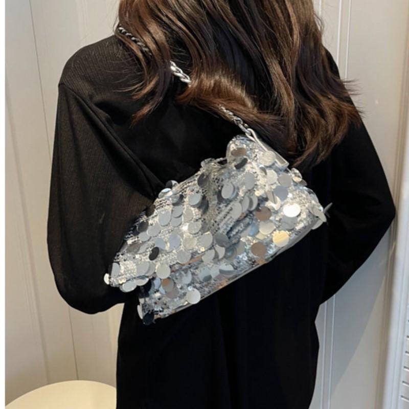 Bolsa de Mão Vintage com Miçangas Mulheres Brilhante Corrente Casual Bolsas de Ombro Feminina Estética Fairy Core Bolsa Mensageiro