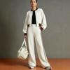Women's Casual Zip-Up Jacket Stripe Matching Set