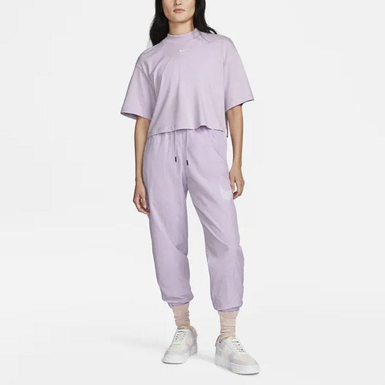 Nike Solid Color Large Logo Elastic Waist Cuffed Sports Pants Women bottoms Purple DM6184-530