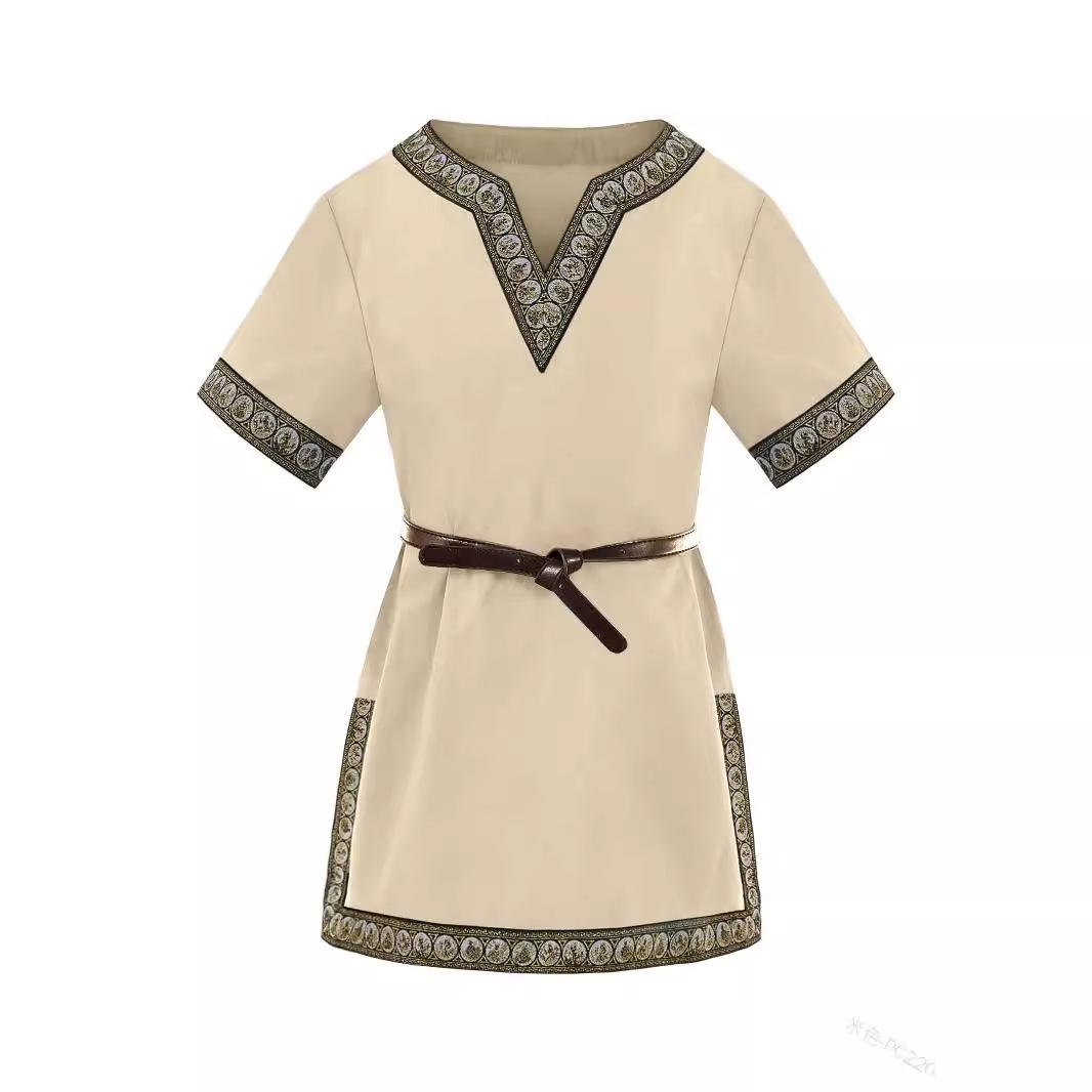 European-American Children s Renaissance V-Neck Medieval Short Sleeve Shirt 110cm