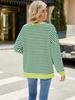 Elegant and Fashionable Autumn and Winter Comfortable Round Neck Striped Splicing Open Loose Long-sleeved Sweater Jacket Pullover Shirt Hoodies