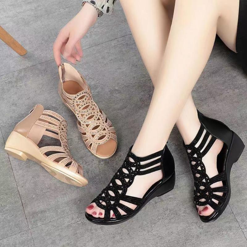Soft Leather Roman Sandals for Women with Soft Soles, Mom's Shoes for Wearing As Outerwear, Women's Sandals with Wedge Heels, Women's Shoes