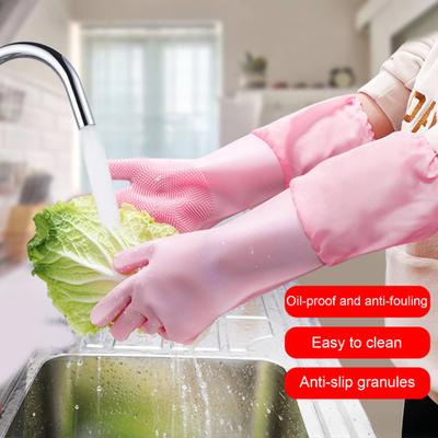 1 Pair Housework Gloves Silicone Cleaning Gloves with Anti-Slip Texture Extended Arm Guard Pet Hair Removal Gloves