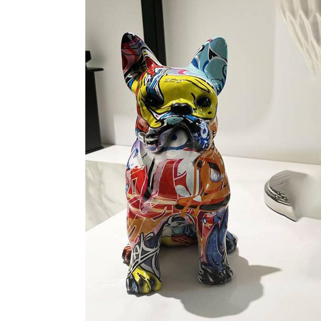 Colorful Graffiti Art Dog Statue Collectible Figurine Resin Sculpture Animal Creative for Home