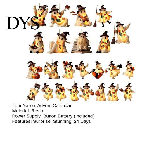 Indoor Resin Crafts Halloween Advent Calendar 2026, 24 Days Patchwork Ghost Countdown with To Gift Luminous Figures, Collectible Gifts for Kids
