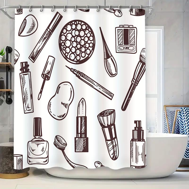

Vintage Style Shower Curtain Set Decor Bathroom Waterproof Waterproof Water-Resistant Fabric Bath Rug With Cosmetics Design In B W60H190(CM)-1 Pcs