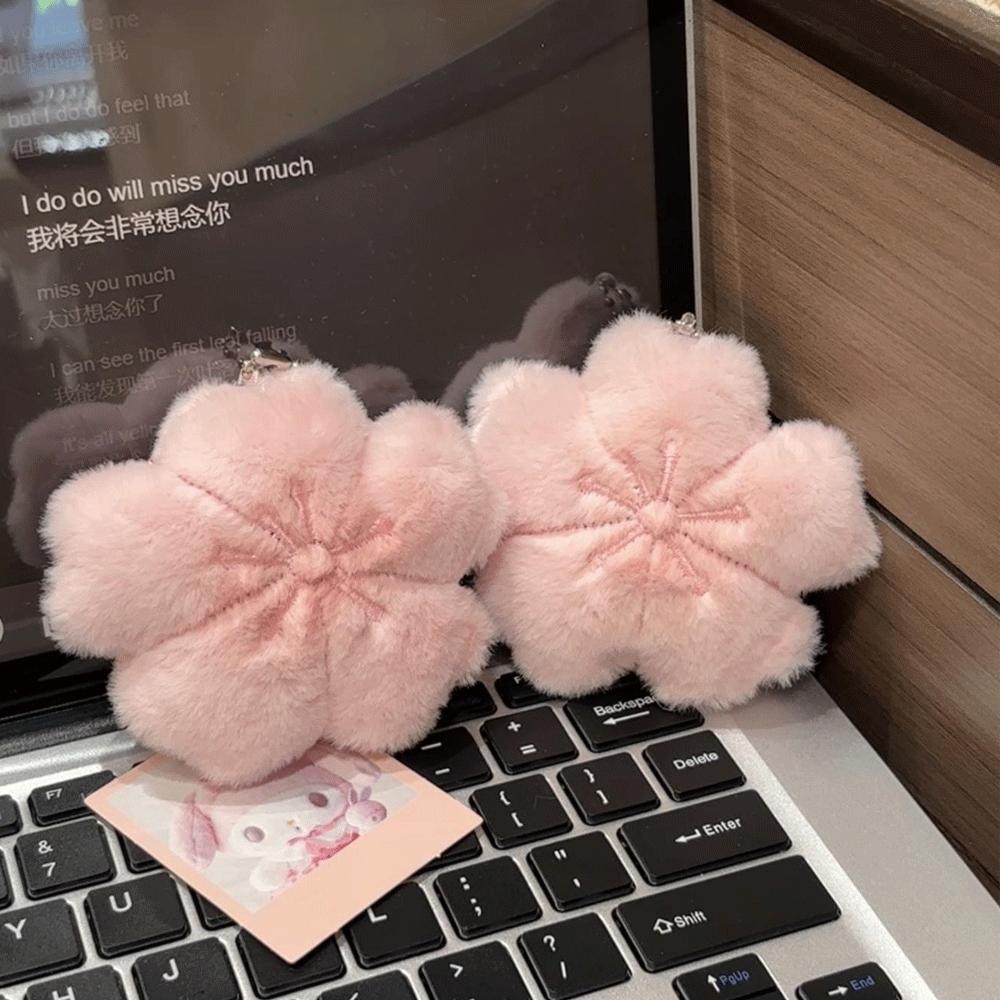 Sakura Series Plush Keychain Soft Bag Pendant Kawaii Key Ring Cherry Blossom Healing Doll Pendant Backpack Decoration Gift Toys