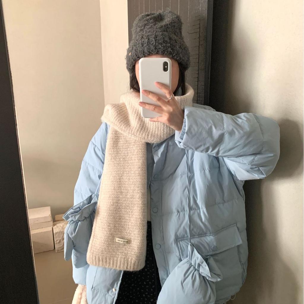 Korean atmosphere scarf autumn and winter women's winter blended scarf light luxury high-end solid color knitted scarf