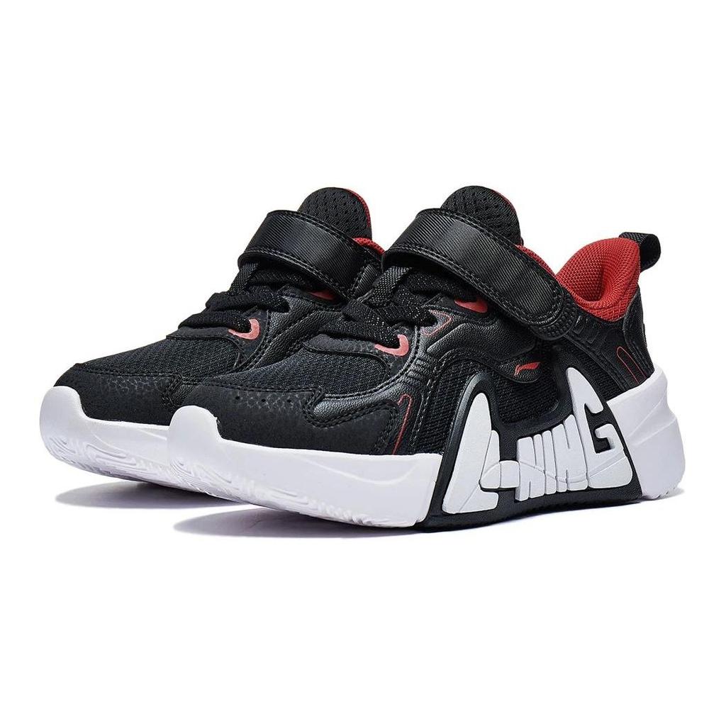 Li Ning Kids Fly V2 Comfortable Fashion Non-Slip Shock Absorption Low-Top Running Shoes Kids sneaker Black Red YKNT124-5