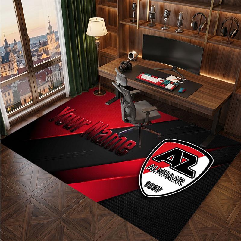 AZ Alkmaar Custom Crystal Velvet Rug, Personalized Name Text Print, Football Logo Soft Non‑Slip Floor Mat Home Decor Gift