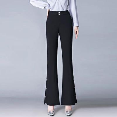 Micro-flared Trousers Women In Spring Autumn Winter New Style Nine-point Elastic Waist Plus Velvet Black Drapey Trousers