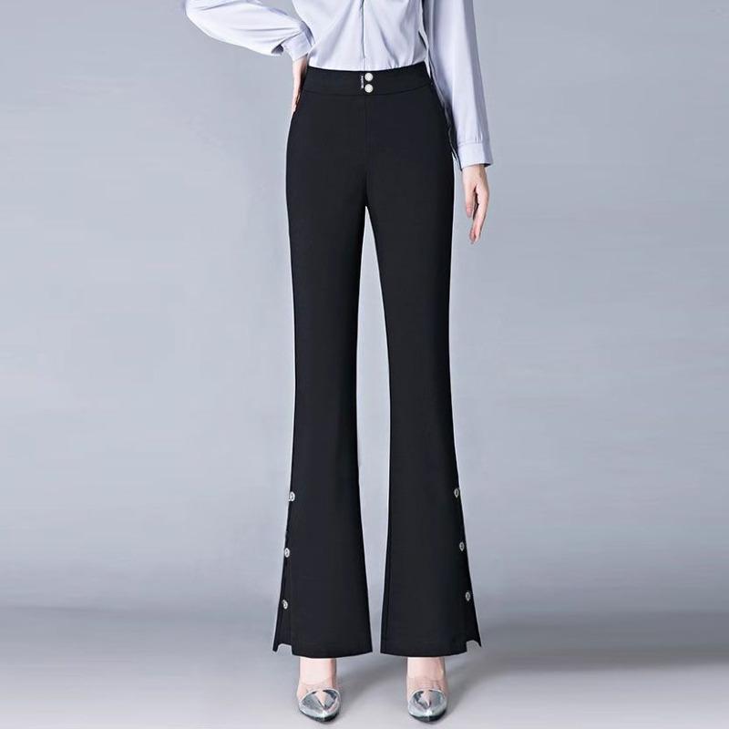 Micro-flared Trousers Women in Spring Autumn Winter New Style Nine-point Elastic Waist Plus Velvet Black Drapey Trousers