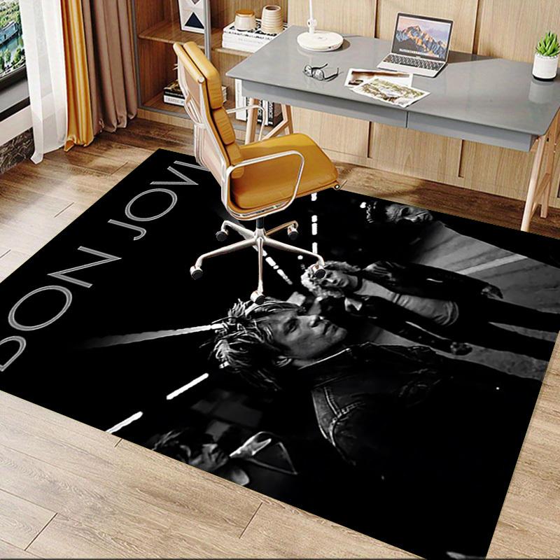 1pc Bon Jovi Home Office, Durable Polyester Floor Mat with Easy, Office Decor, Urban Style, Nonslip Backing, Highquality Fabric