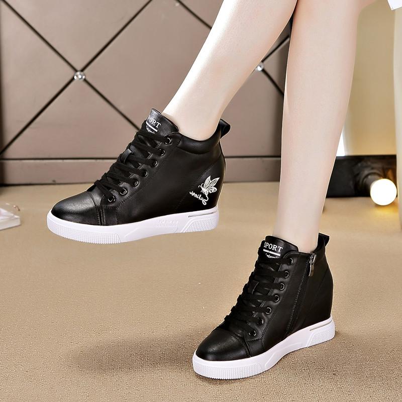Inner Height-increasing Women's Shoes Spring New Versatile High-top Sports Shoes Wedge Heel Non-slip and Thin Women