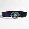 Bohemian Court Style Retro Ethnic Imitation Turquoise Black Decorative Belt Rose Pattern Embossed Wide Belt Female