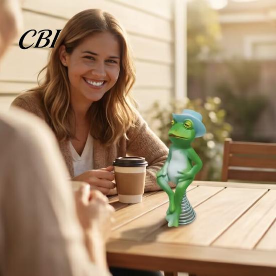 Creative Gifts for Gardeners Frog Garden Statue, Spring Base Resin Figurine, Weatherproof Handmade Gift Ideas Figurine Fence Balcony Patio Lawn
