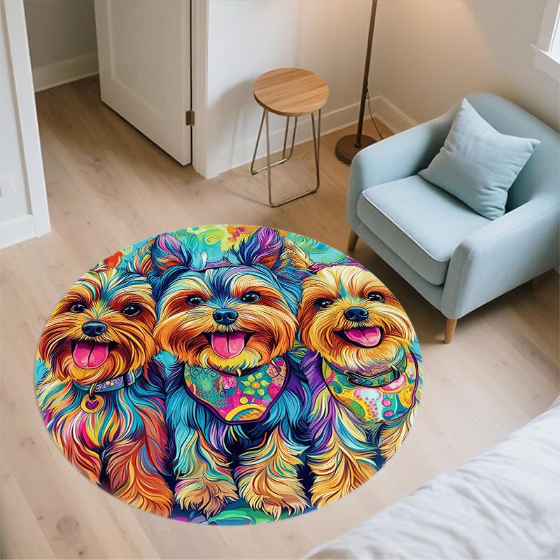 Yorkshire Terrier pattern round rug,Carpet Rug for Living Room Bedroom Sofa Playroom Decor,Non-slip Floor Mat,Holiday Gifts and Birthday Gifts