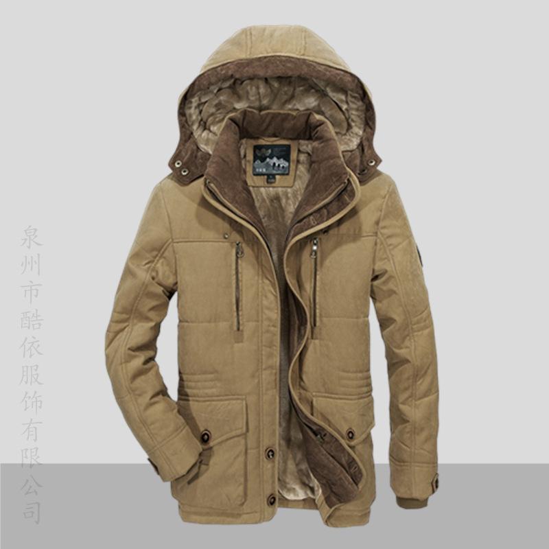 

Мужская куртка с хлопковой подкладкой и бархатным утолщением средней длины, зимнее пальто L хаки