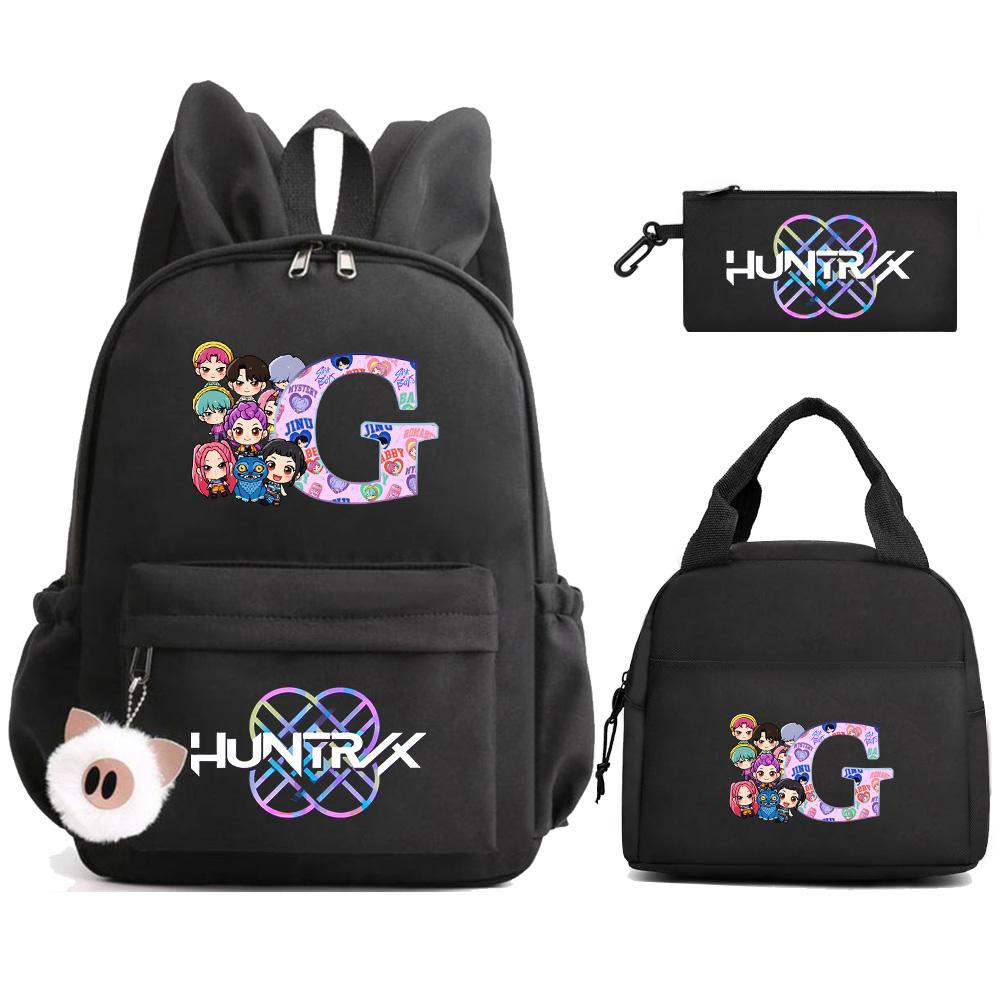 3Pcs/set 26 English Letter K-Pop Demon Hunters Printed Large Capacity Backpack with Lunch Bag Pengcil Case for Teenager Girl Boy Bookbag Travel Bag