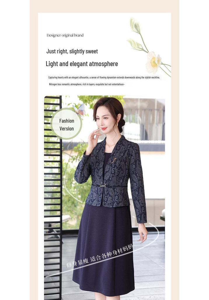 Elegant Spring/Autumn Dress for Mothers - 2026 New Style Long-Sleeve, Fashionable Two-Piece Look for Middle-Aged & Elderly Women