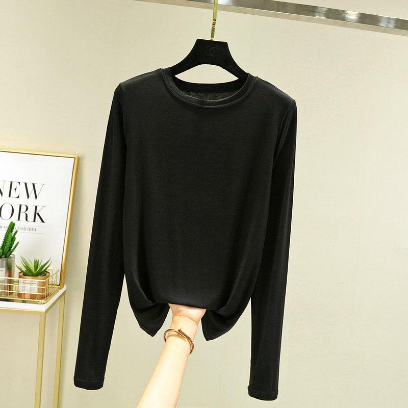 Women's Crew Neck Long Sleeve Tee Slim Fit Commuter Casual Top Solid Color Modal Fabric Stretchy Basic Layering Shirt For Autumn Daily Inner Wear