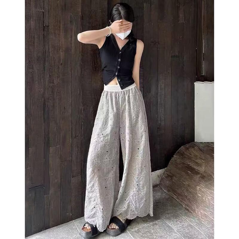 Demana City Light Women's High-Waist Embroidered Straight Pants