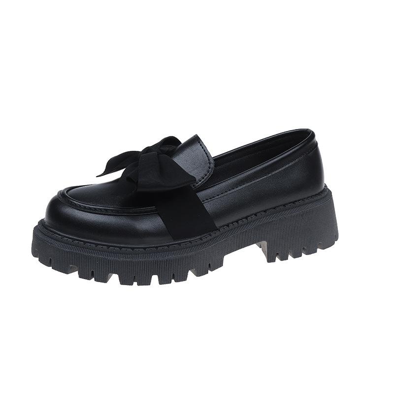 

Женские туфли на плоской подошве, туфли из искусственной кожи с бантом, новые женские лоферы на толстом каблуке, женская модная удобная повседневная обувь 35