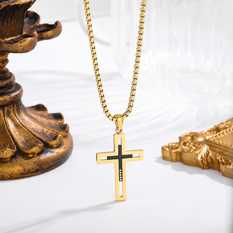 2026 Stone Cross Necklace Fashion Light Luxury Necklace Jewelry Premium Jewelry Full Diamond Men's Necklace