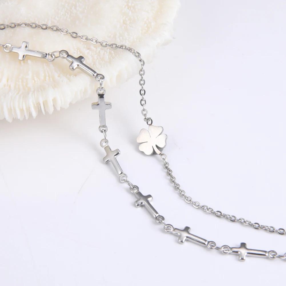 A Light Luxury and High-end Four Leaf Clover Double-layer Bracelet, Adorned with Lucky Grass Bracelets and Beads, A Versatile Accessory