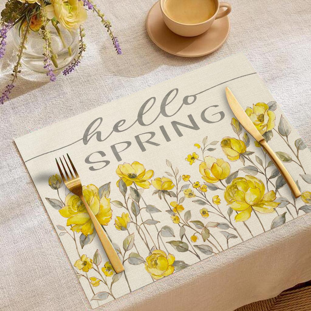 Artistic Floral "Gather" Quote Pattern Placemats Cute Watercolor Flower Designs Heat Resistant Table Mats For Dining Table