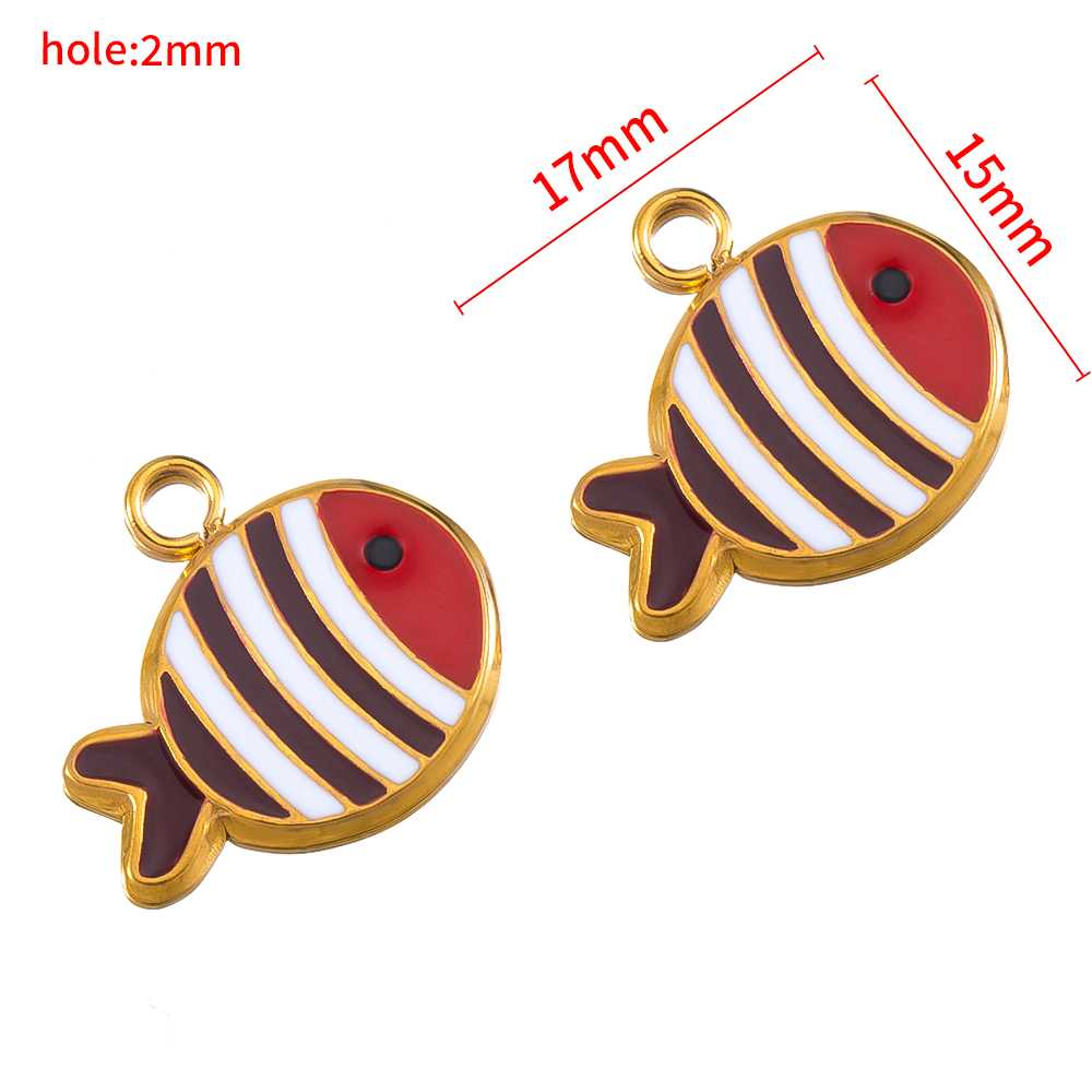 2pcs Stainless Steel Cute Enamel Stripe Fish Color Fish Tail Charms Animal Pendant Base for DIY Earring Necklace Jewelry Making