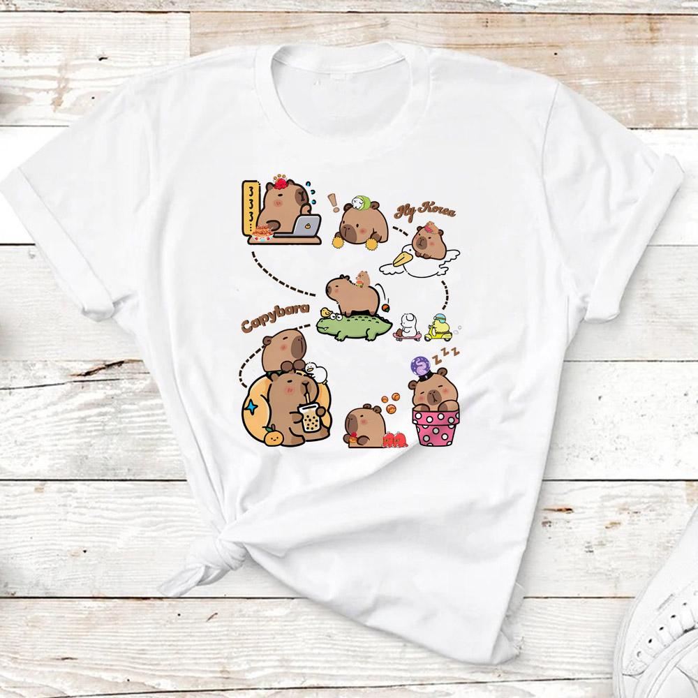 Kids Basic T-shirt Women Men Capybara Tees 3-10Years Children Short Sleeved Clothes Boys Girls Capibara Birthday Gifts