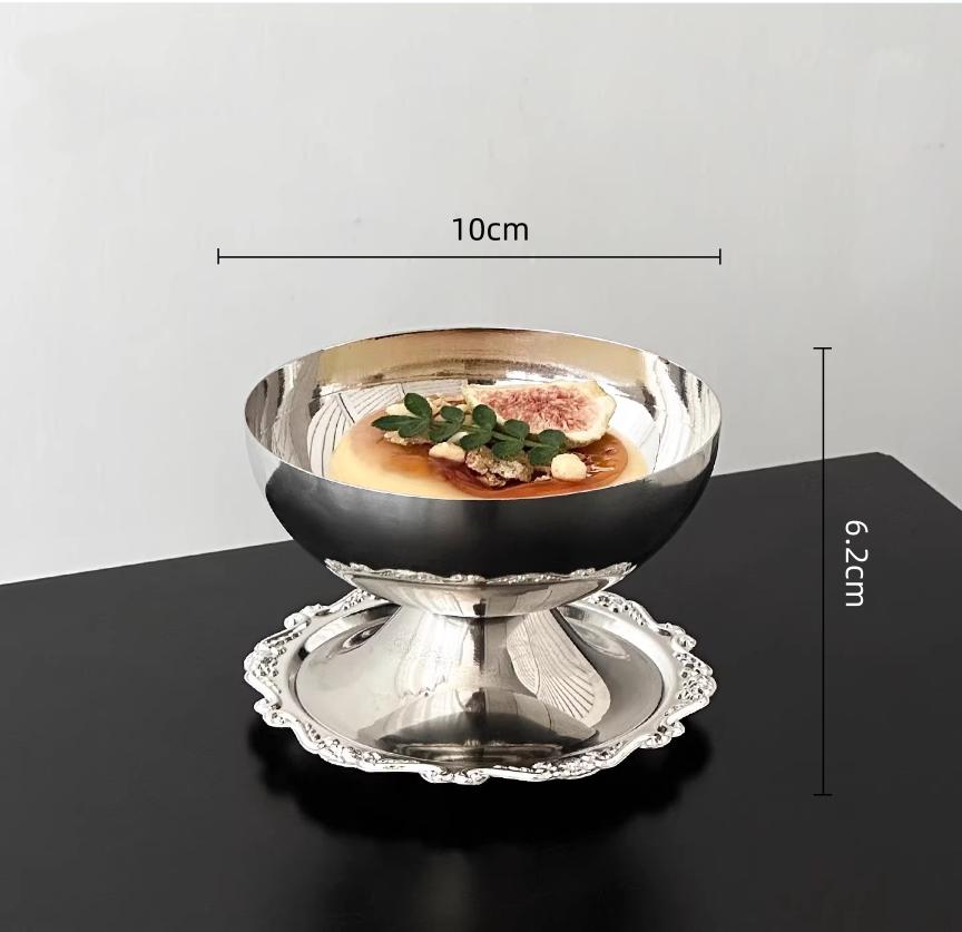 BRStainless Steel Dessert Bowl Silver Tall Ice Cream Cup Dessert Tray Tableware Pudding Plate Milkshake Cup Metal BowlEY
