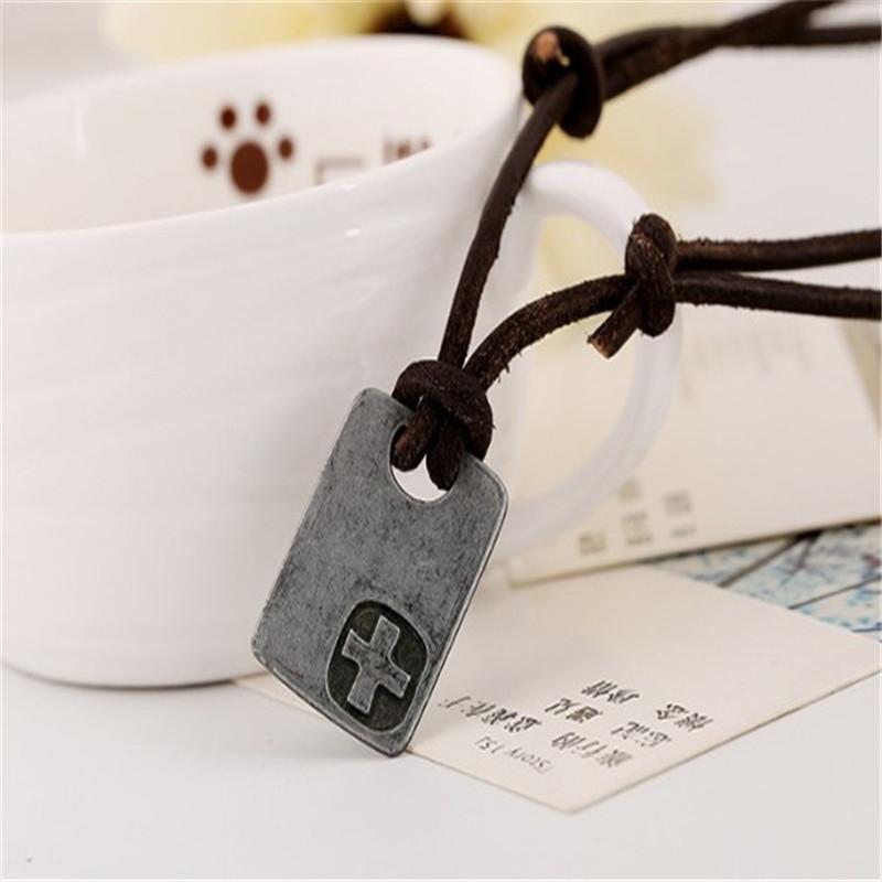 Colier cu pandantiv din piele uzat Colier din piele de vacă de plajă pentru bărbați Colier de bijuterii vintage din aliaj