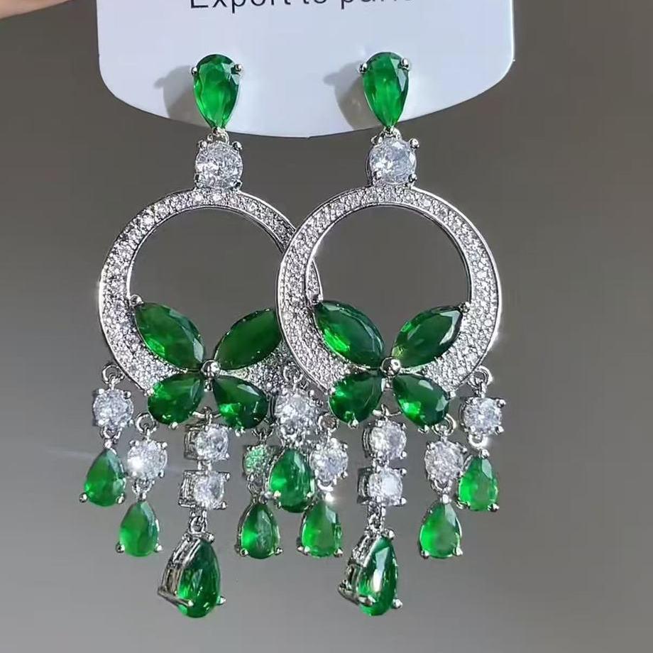 Mori Style Silver Needle Floral Glass Grape Tassel Earrings – Elegant High-End Design