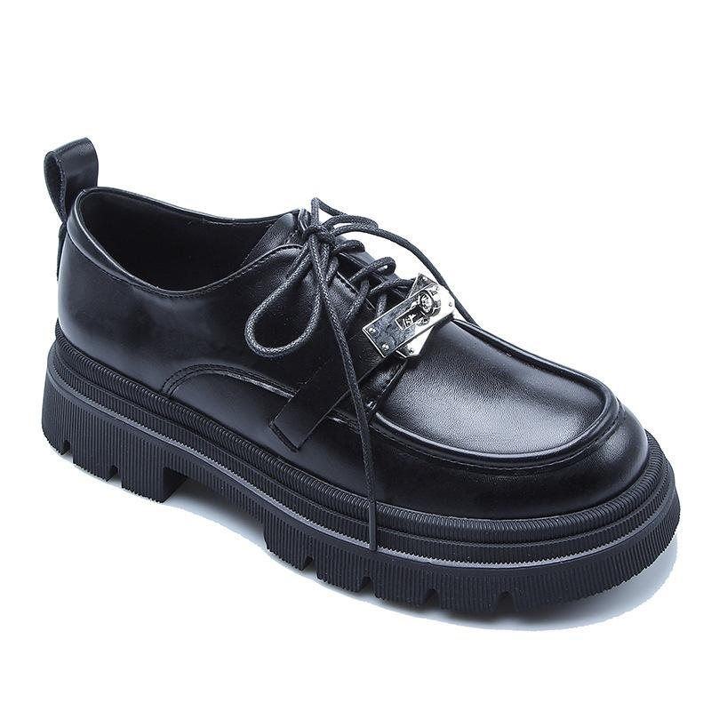 

Кожаные лоферы с толстым каблуком и застежкой на платформе, на шнуровке, маленькие кожаные туфли, британские туфли-маффины 40